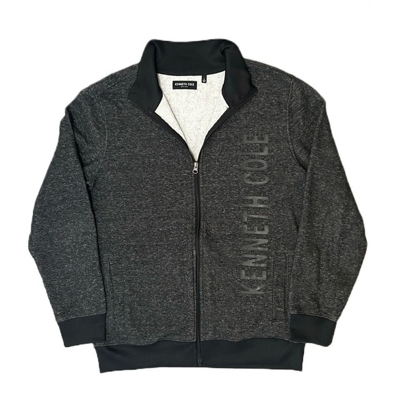 Kenneth Cole Men's Black Track Jacket Zip-Up Logo Sweatshirt Long Sleeve Size‎ L - Picture 1 of 7